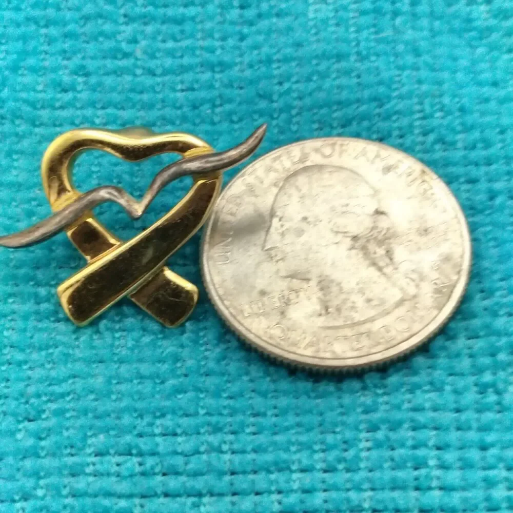 Heart Seagull Vintage Pin Brooch Gold Tone